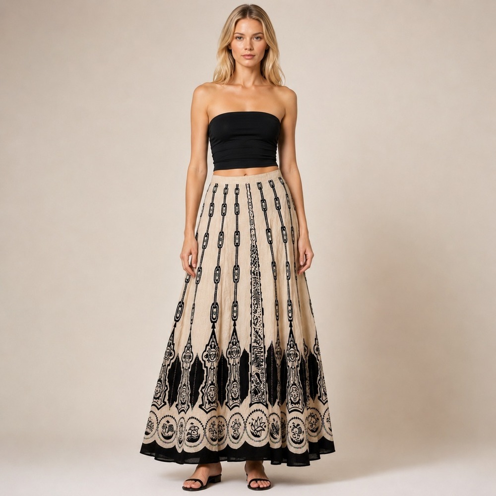 ISHYU Ethereal Africa Maxi Skirt Bold Embellished Beaded Folk Festival Size 4